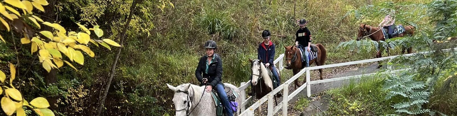 a group of people riding horses